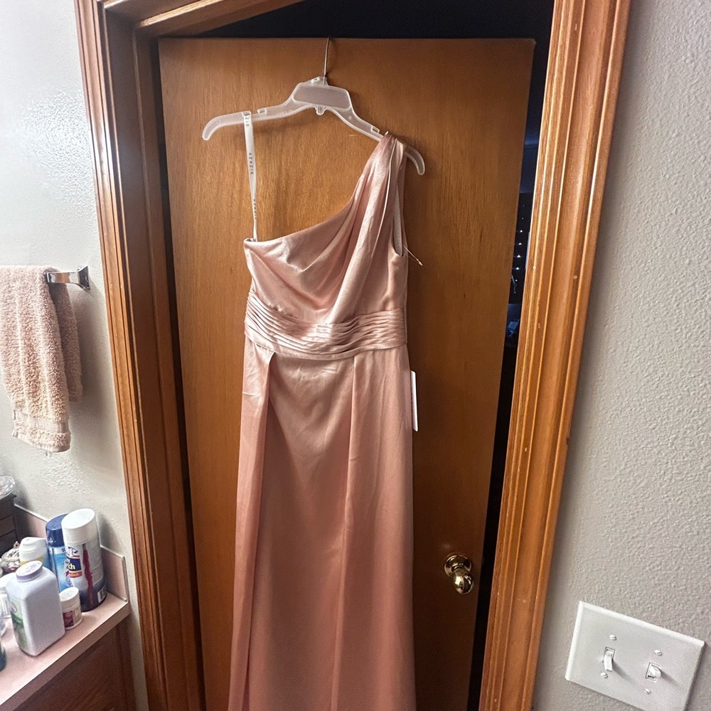 Azazie Blush One-Shoulder Gown